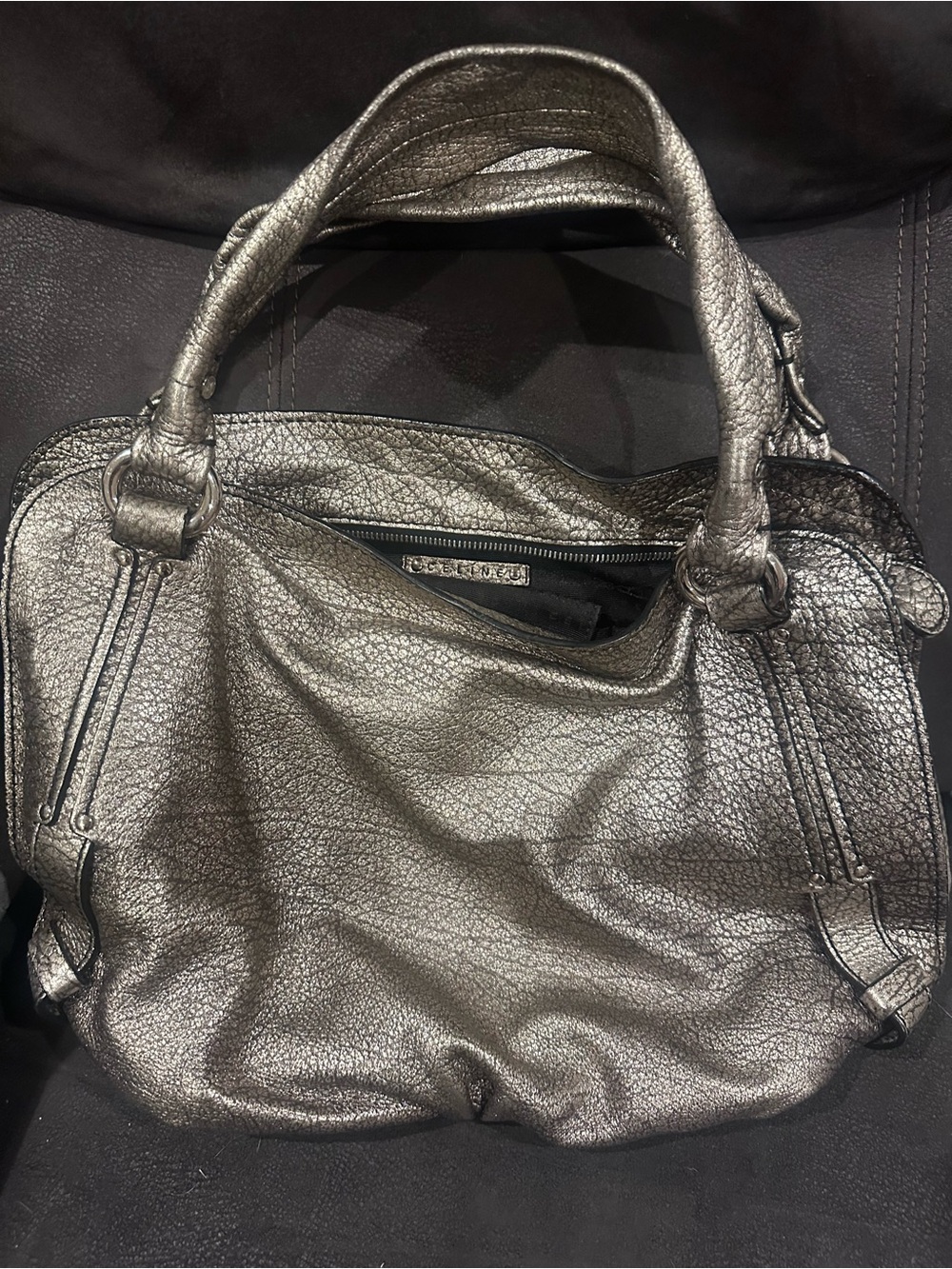 Celine Metallic Pewter Pebbled Leather Shoulder Bag - Picture 5 of 5